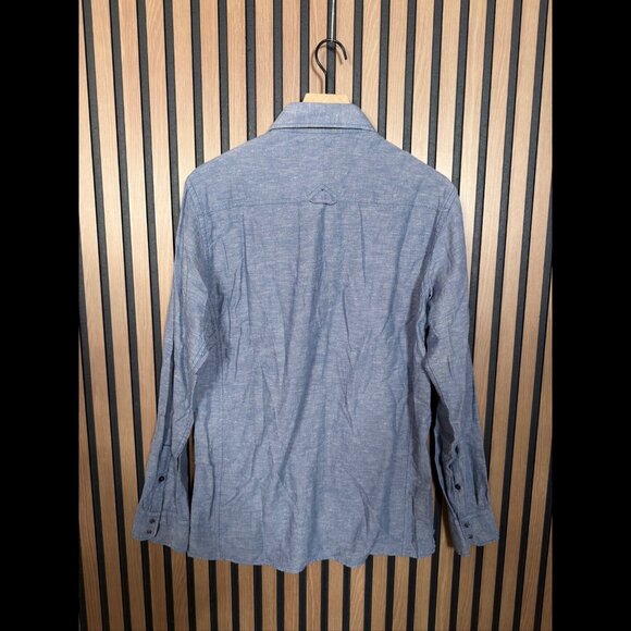 G Star Raw Western Shirt Large Mens Blue Long Sleeve Collared Button Snap Linen - Picture 2 of 7